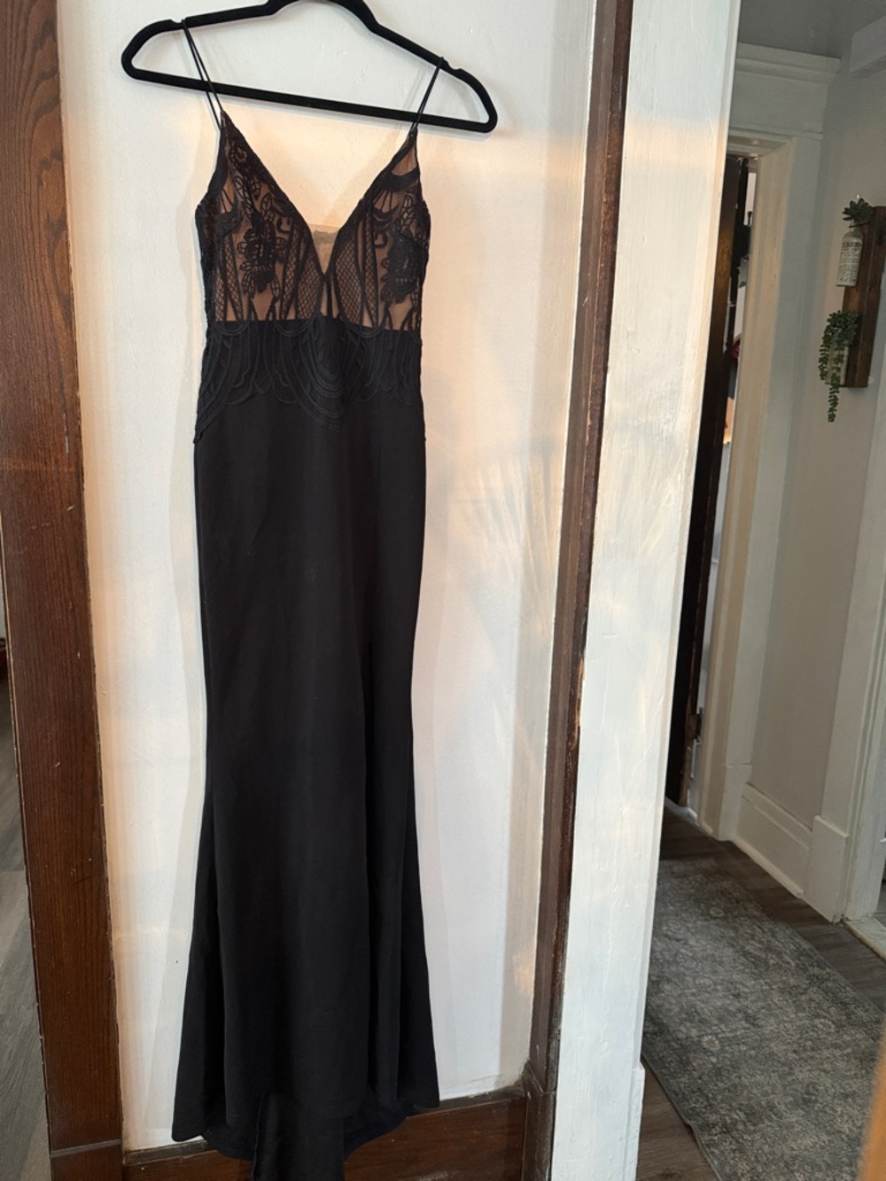 Hello Molly Black Lace-Top Slip Dress